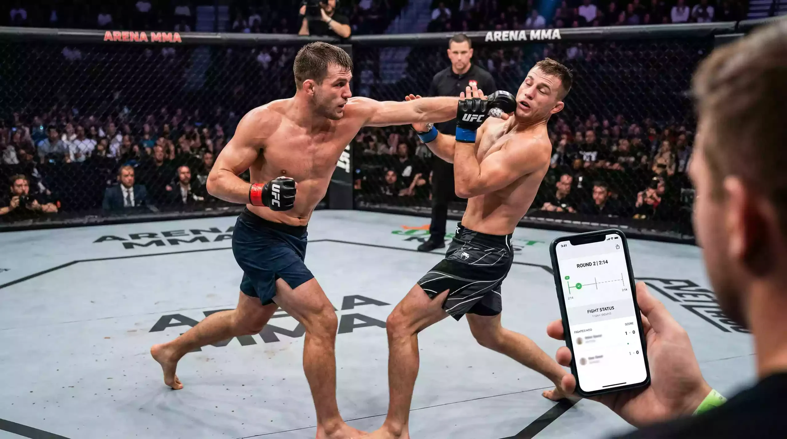 Interface de apostas ao vivo durante luta de UFC com odds em tempo real