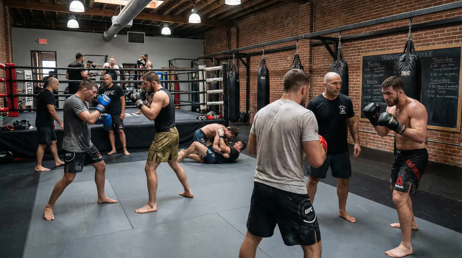 Academias de treino de MMA com lutadores do UFC e estatísticas de desempenho por camp