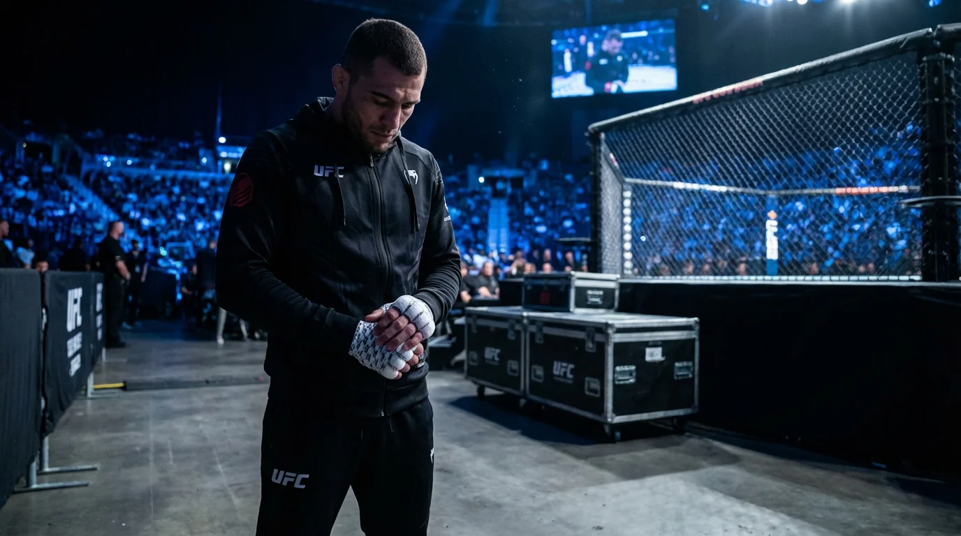 Lutador de UFC em momento de concentração antes do combate