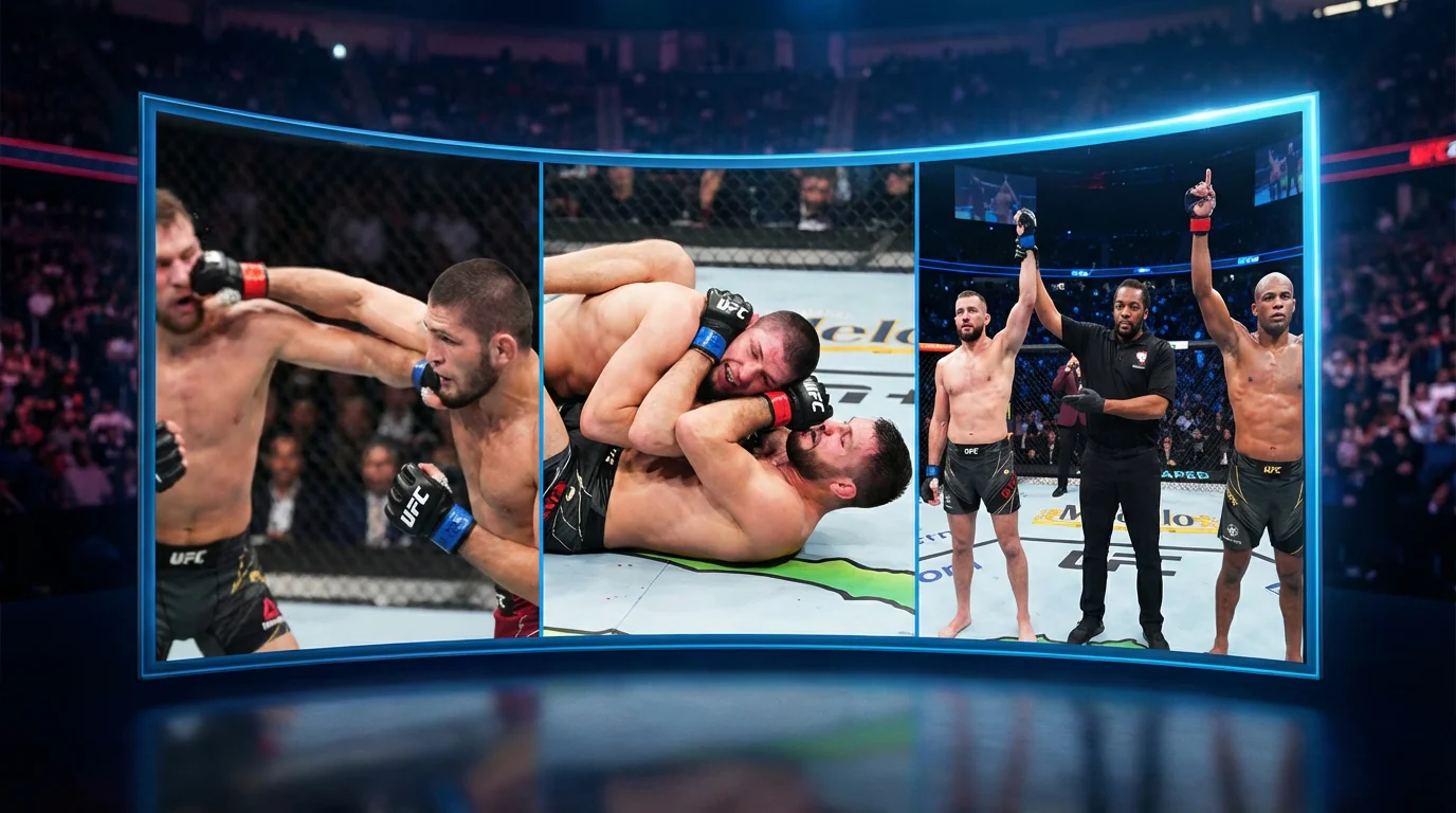 Diferentes métodos de vitória no UFC com estatísticas de KO submissão e decisão