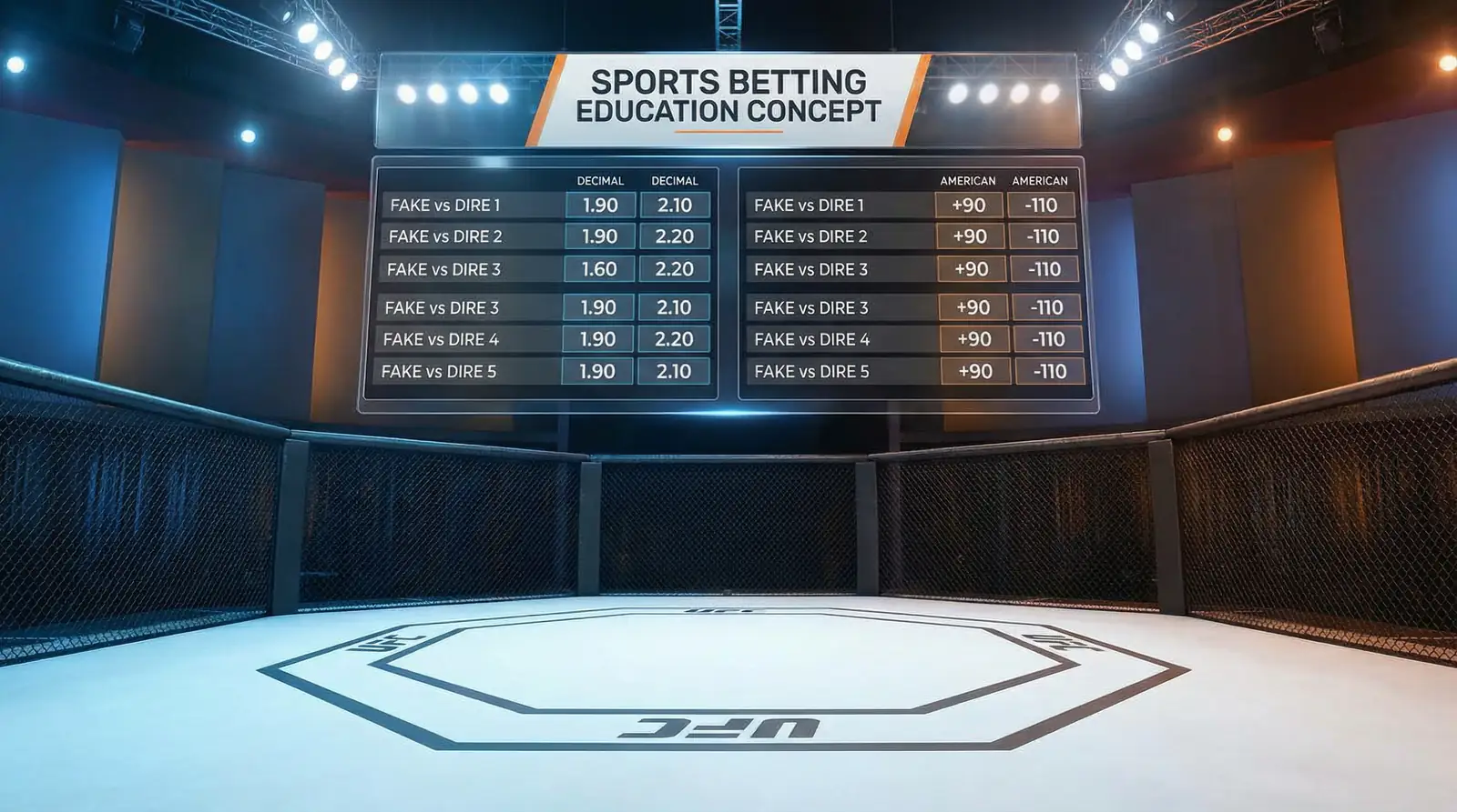 Explicação visual de diferentes formatos de odds para apostas no UFC