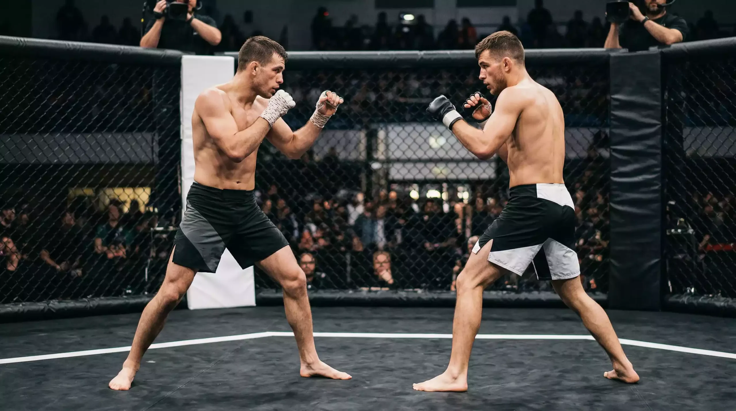 Comparação visual entre stance southpaw e ortodoxo no UFC com estatísticas de taxa de vitória